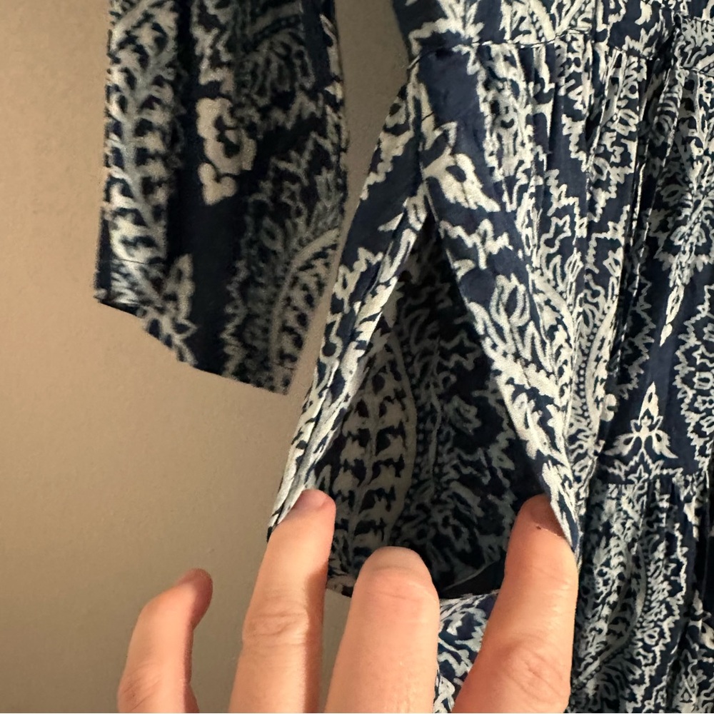 Ethnic Traders Blue and White Paisley Tie Waist Midi Dress - Picture 6 of 7